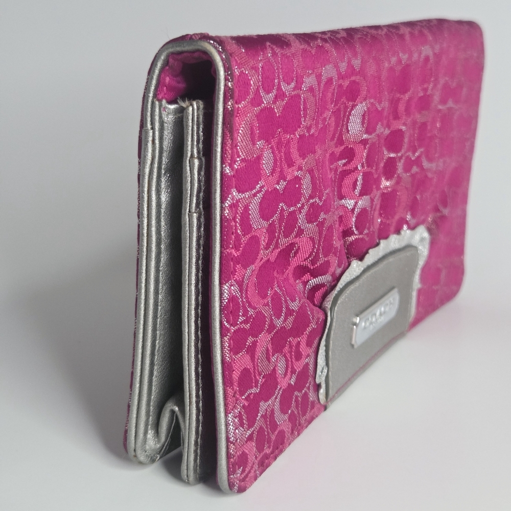 Coach Y2K Signature Optic Shimmer Pink Satin Eve Monogram Clutch Bag Vintage - Picture 4 of 9